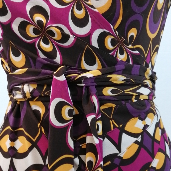 Bisou Bisou WRAP DRESS size 6 Michele Bohbot Stretch Knit Abstract Geom… - Picture 5 of 12